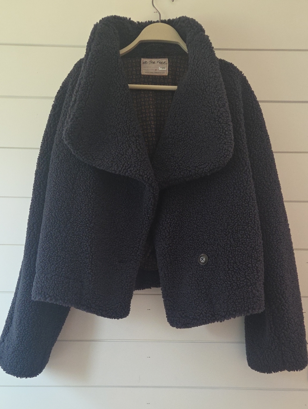 Free People Navy Blue Lined Faux Sherpa Jacket Size S
